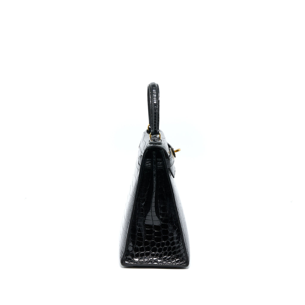 HERMES VINTAGE KELLY 28 ALLIGATOR BLACK GHW