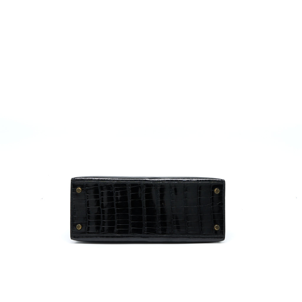 HERMES VINTAGE KELLY 28 ALLIGATOR BLACK GHW