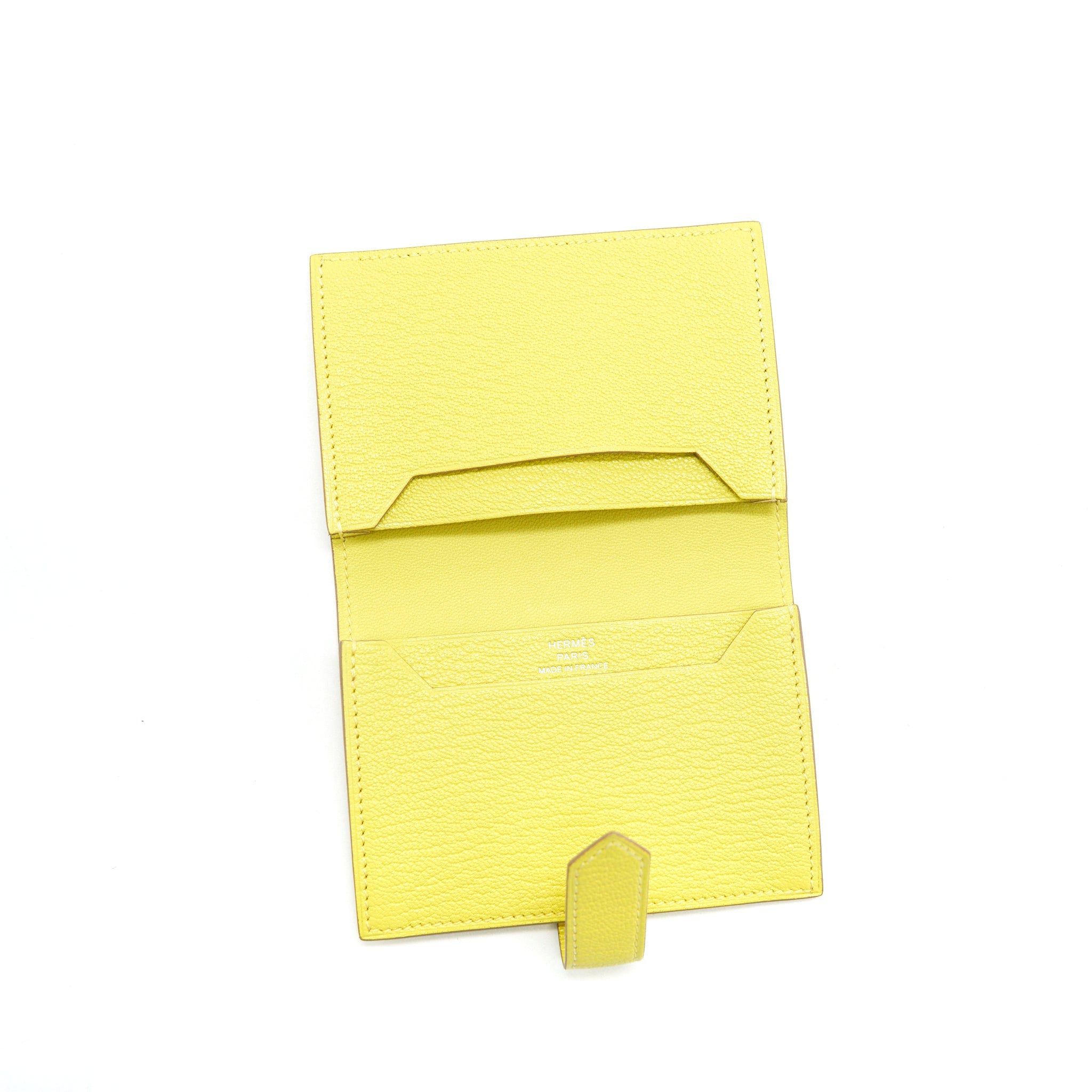 HERMES BEARN CARD HOLDER 9R LIME WITH SHW CHEVRE MYSORE LEATHER