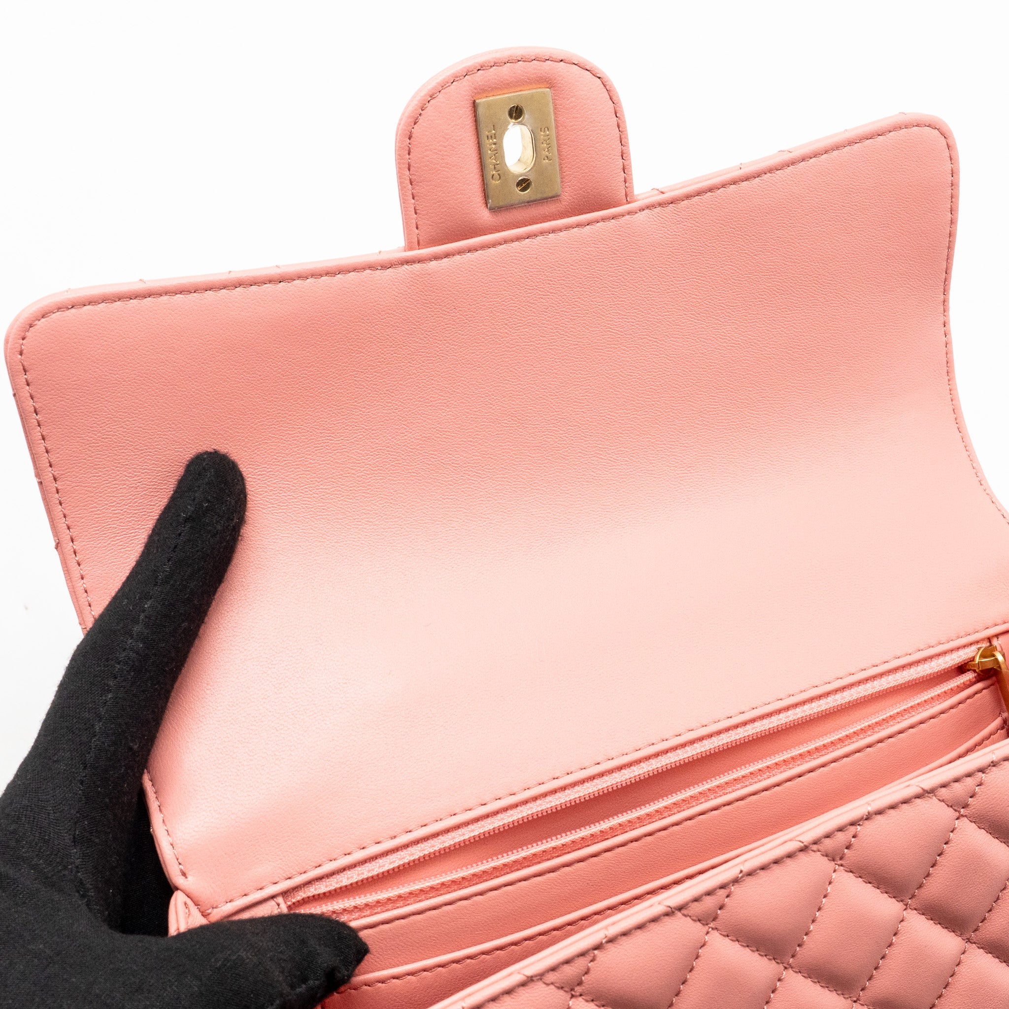 CHANEL 23K DETAIL TOP HANDLE FLAP BAG LAMBSKIN PINK GHW (MICROCHIP)