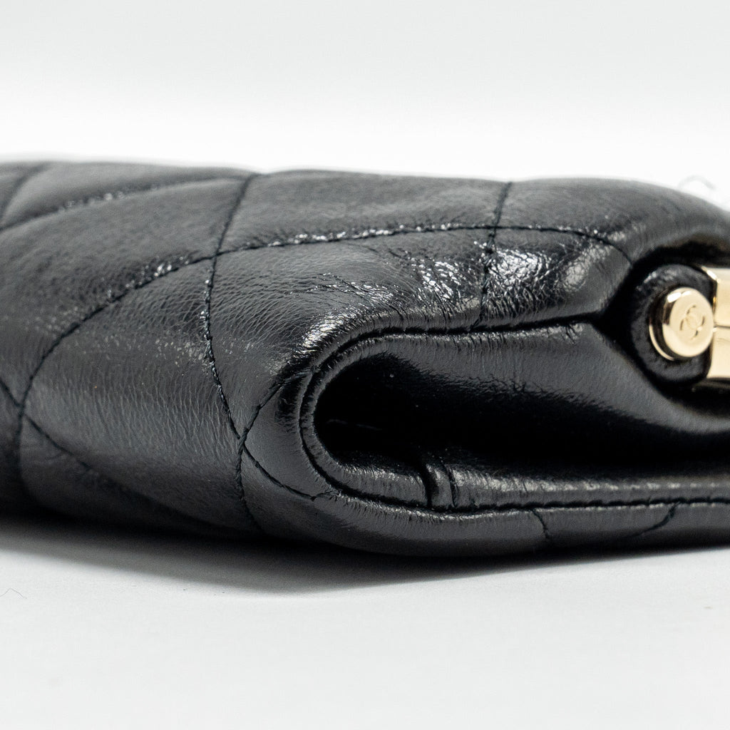 CHANEL QUILTED MINI CLIP PURSE WITH CHAIN AGED CALFSKIN BLACK LGHW (MICROCHIP)