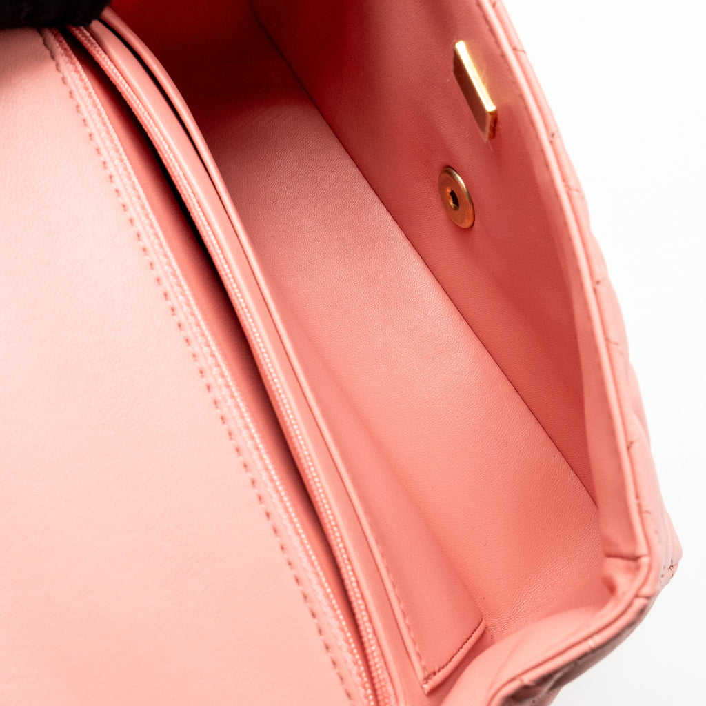 CHANEL 23K DETAIL TOP HANDLE FLAP BAG LAMBSKIN PINK GHW (MICROCHIP)