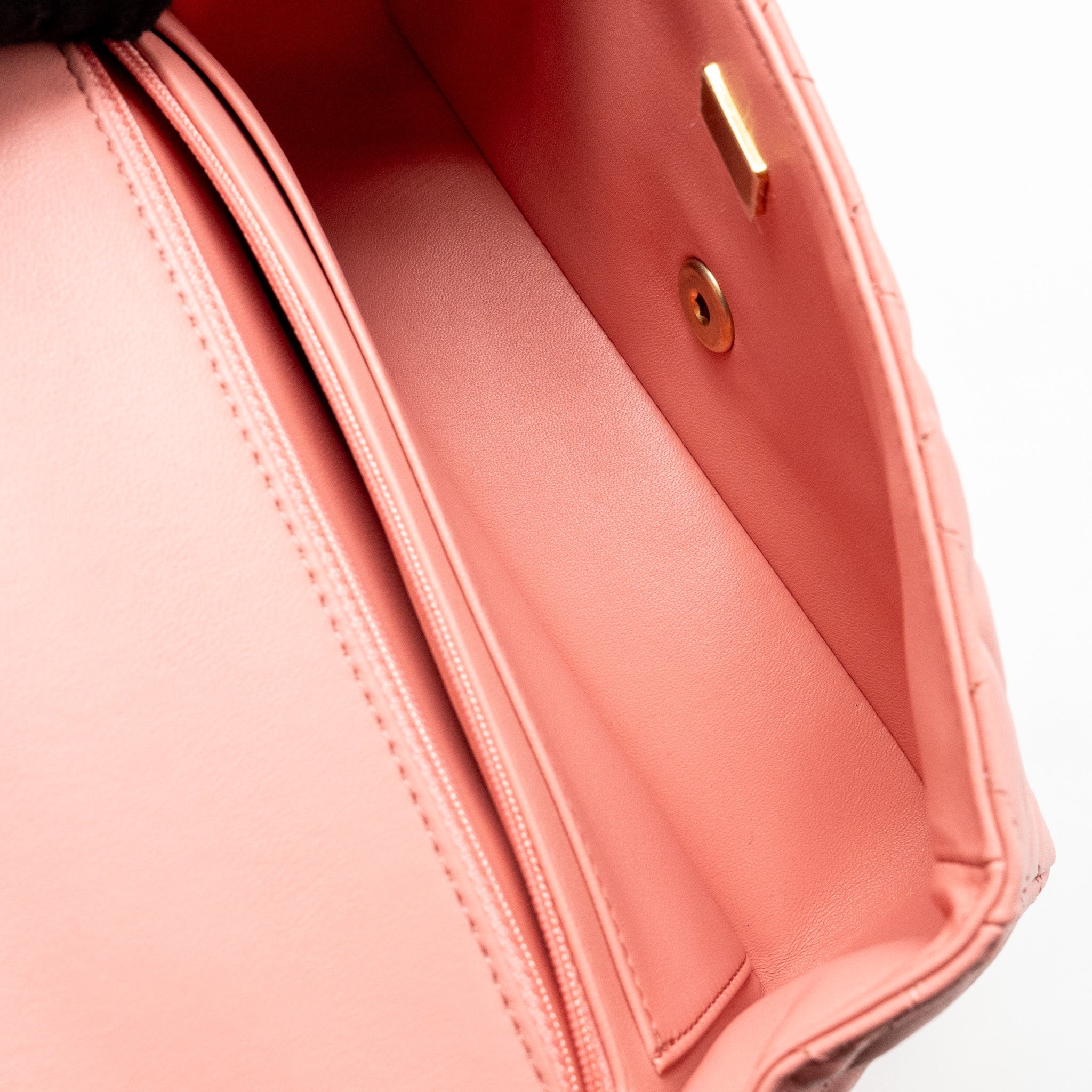 CHANEL 23K DETAIL TOP HANDLE FLAP BAG LAMBSKIN PINK GHW (MICROCHIP)
