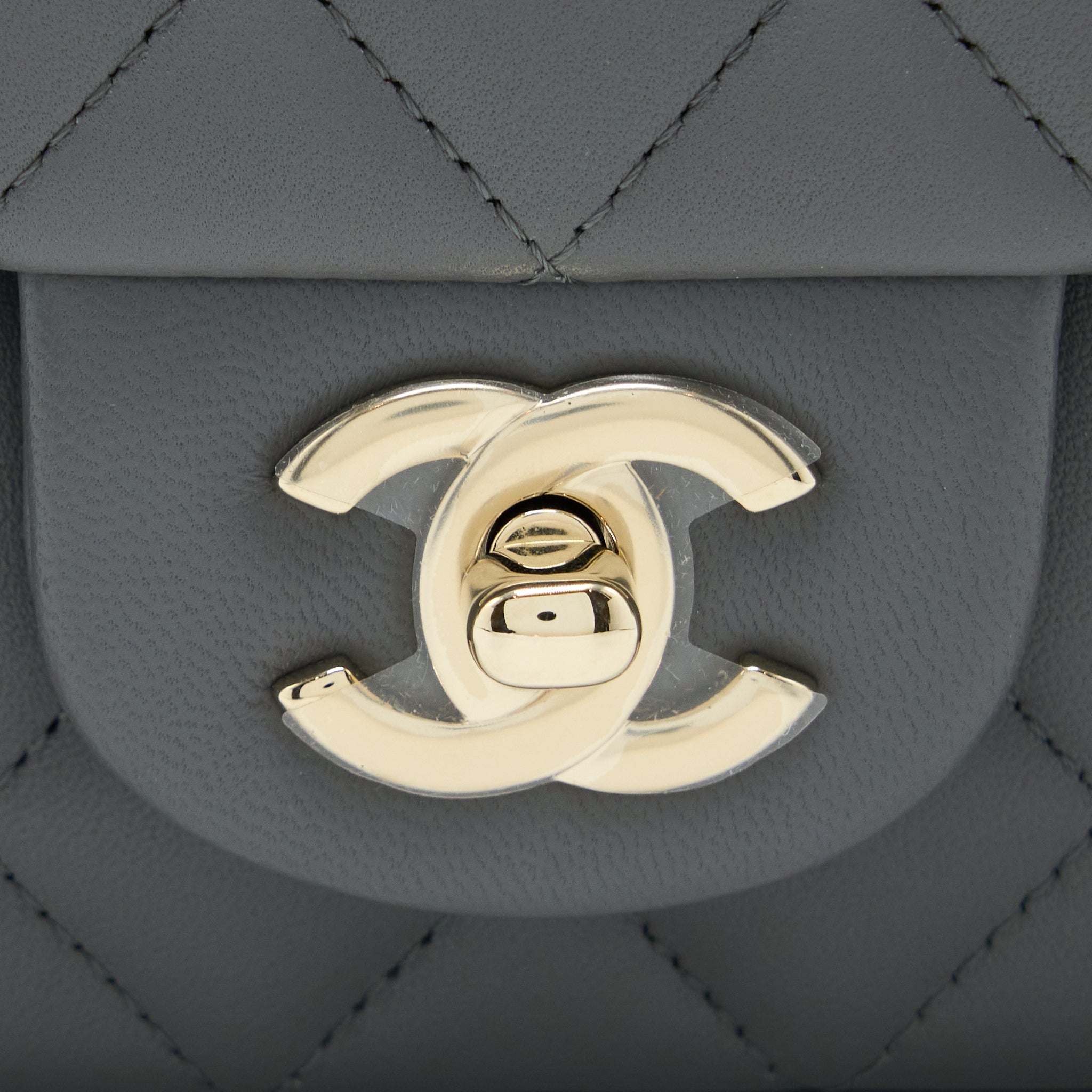 CHANEL TOP HANDLE MINI RECTANGULAR FLAP BAG LAMBSKIN GREY LGHW (MICROCHIP)