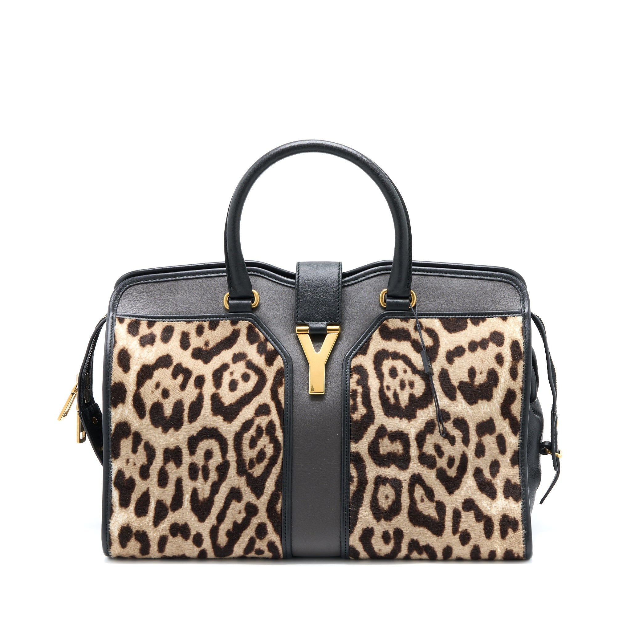 SAINT LAURENT CABAS CHYC TOTE BAG ANIMAL PRINT HORSEHAIR/CALFSKIN BLACK GHW