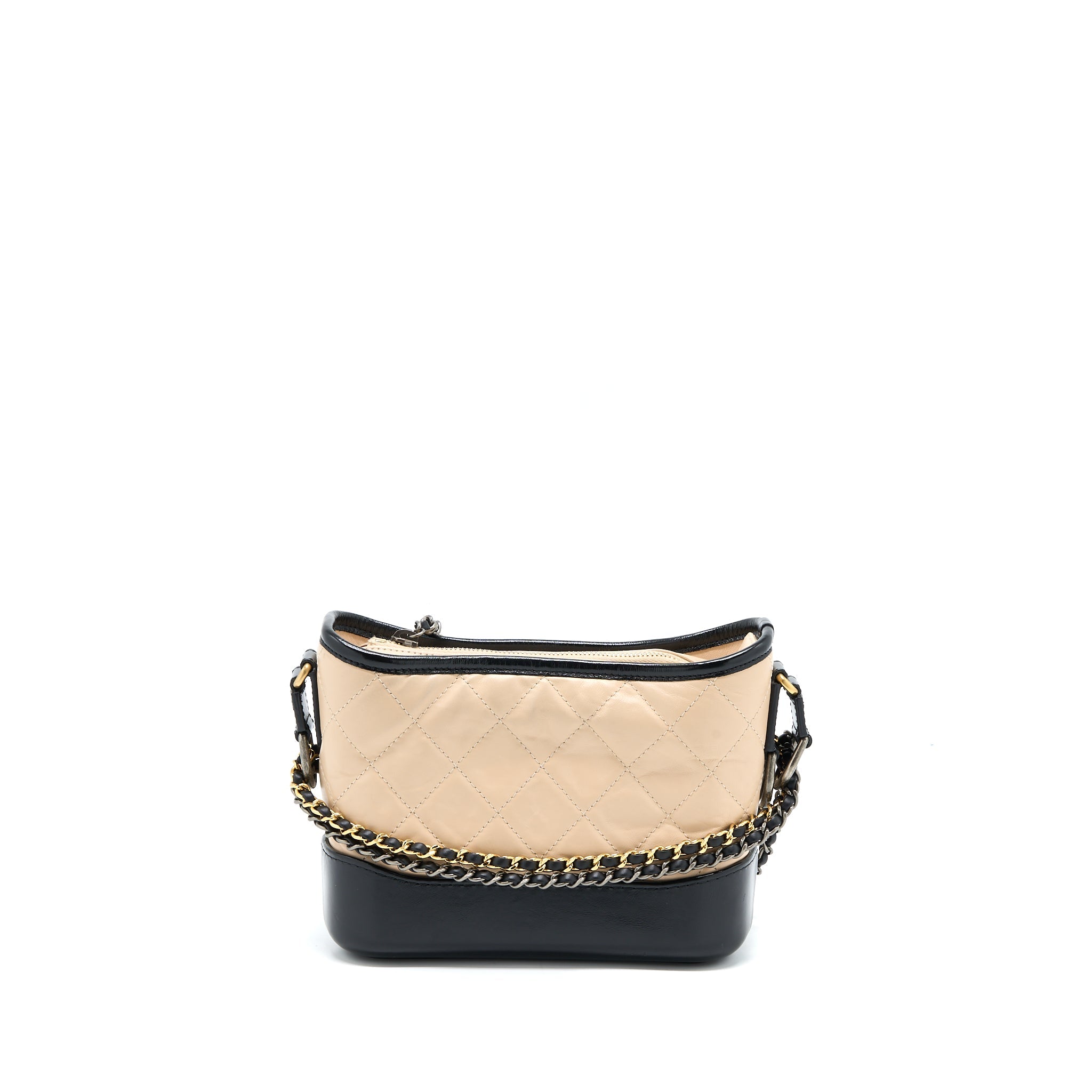 CHANEL SMALL GABRIELLE BAG AGED CALFSKIN BEIGE/BLACK MULTICOLOUR HARDWARE