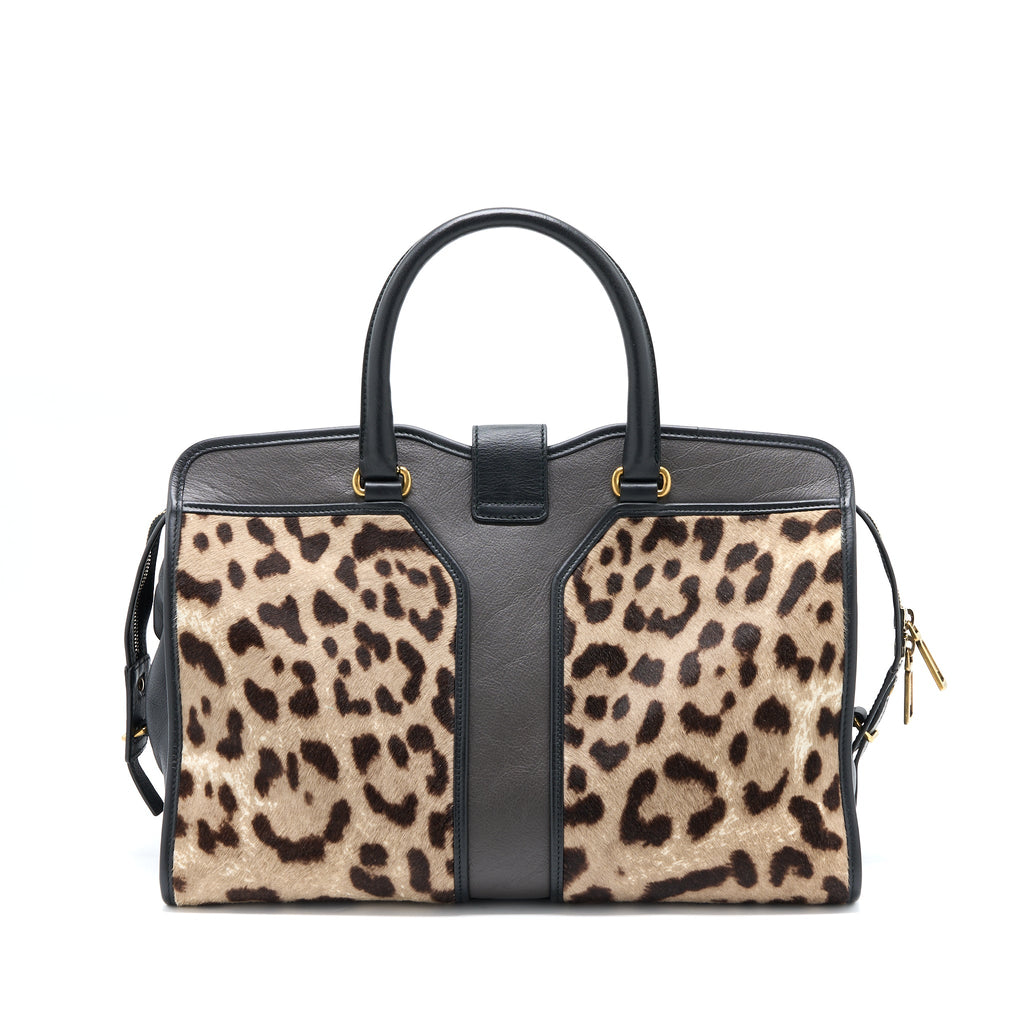 SAINT LAURENT CABAS CHYC TOTE BAG ANIMAL PRINT HORSEHAIR/CALFSKIN BLACK GHW