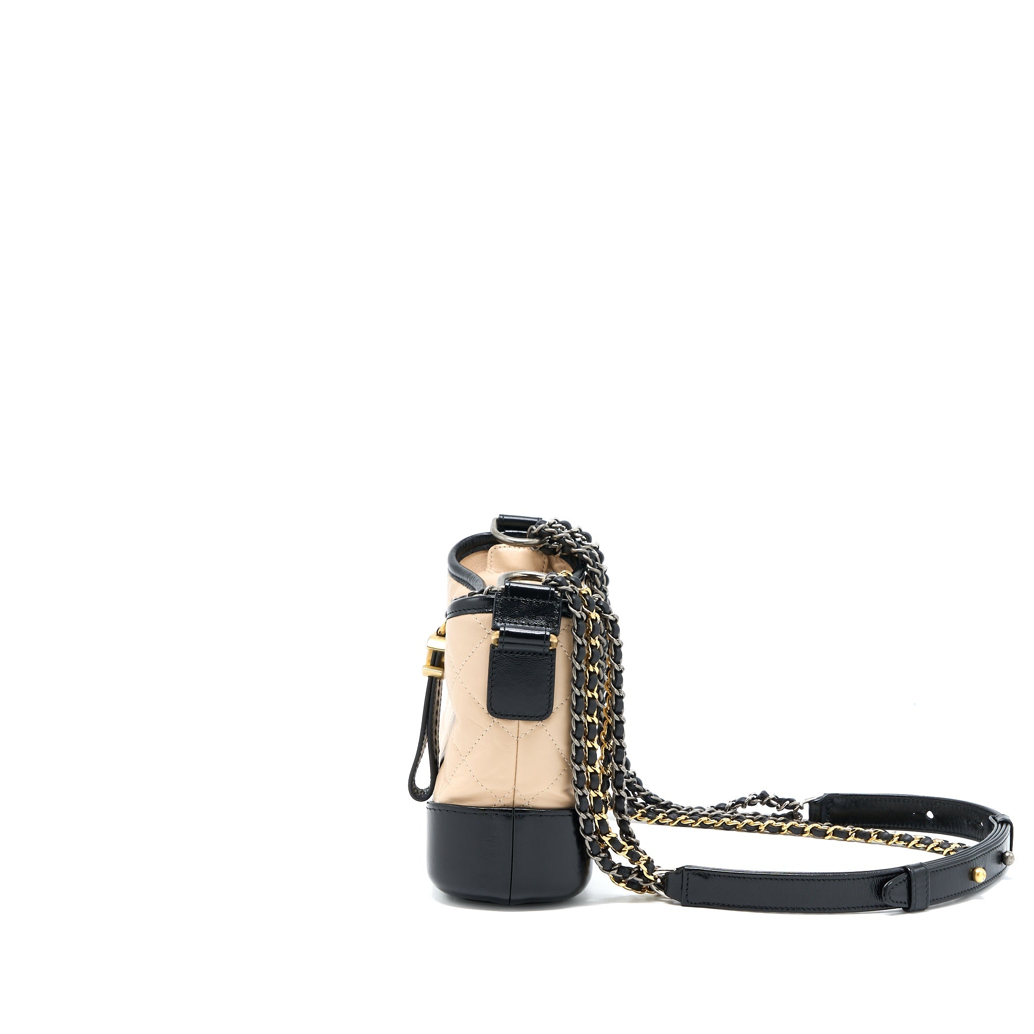 CHANEL SMALL GABRIELLE BAG AGED CALFSKIN BEIGE/BLACK MULTICOLOUR HARDWARE