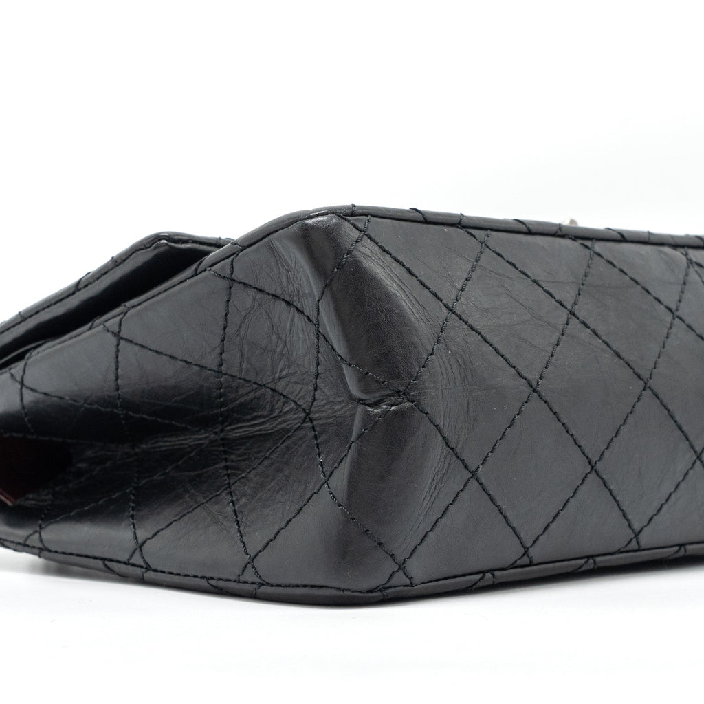 CHANEL LARGE 2.55 226 REISSUE DOUBLE FLAP BAG AGED CALFSKIN BLACK RUTHENIUM HARDWARE
