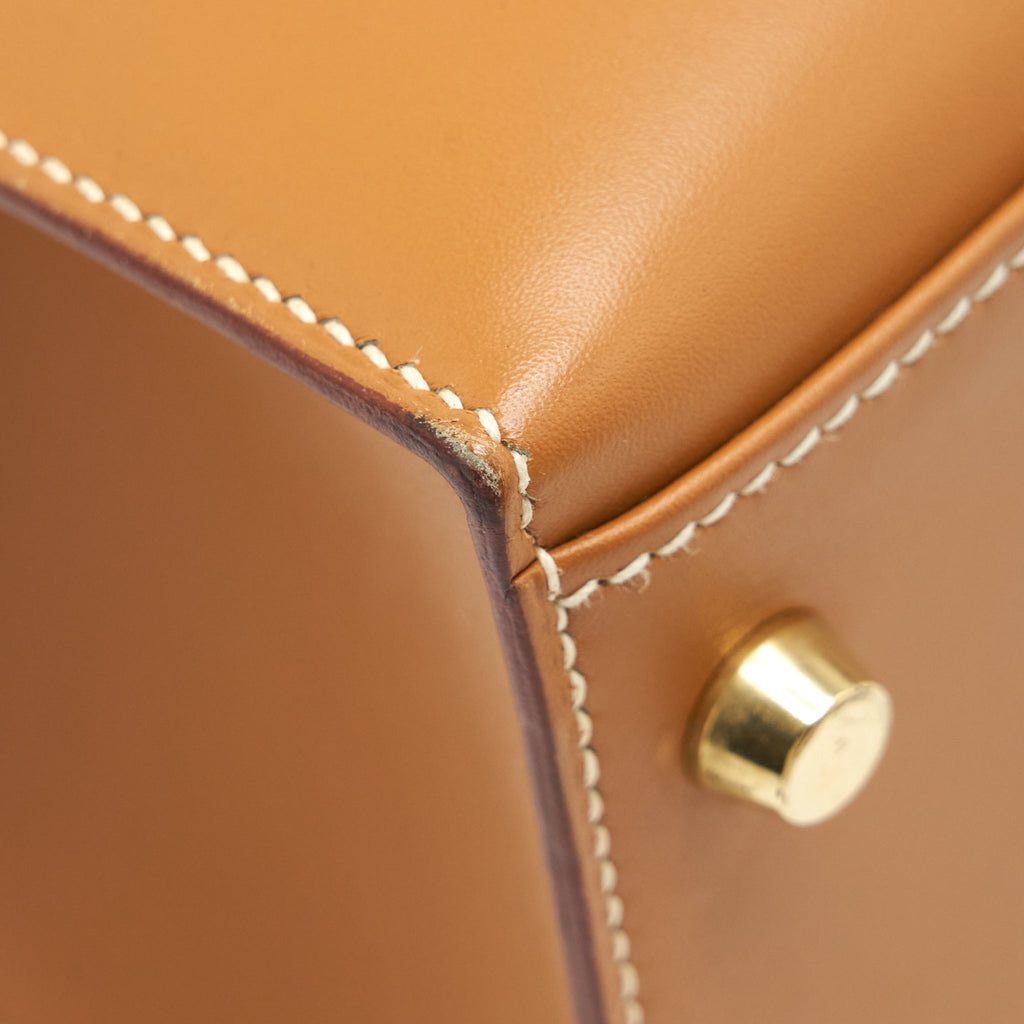 HERMES VINTAGE KELLY 32 BOX LEATHER NATURAL SABLE GHW