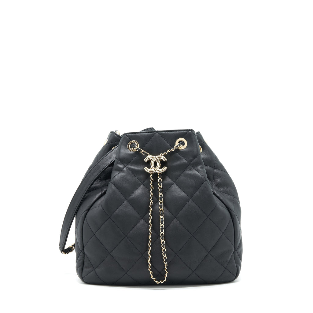 CHANEL BUCKET BAG QUILTED LAMBSKIN BLACK LGHW
