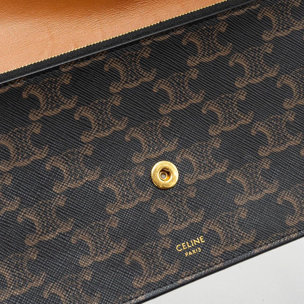 CELINE WALLET ON STRAP TRIOMPHE CANVAS / LAMBSKIN TAN GHW