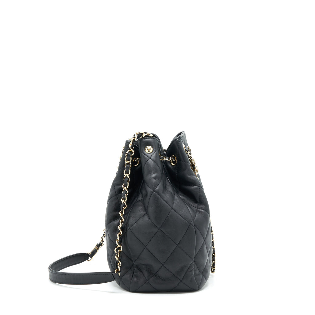 CHANEL BUCKET BAG QUILTED LAMBSKIN BLACK LGHW