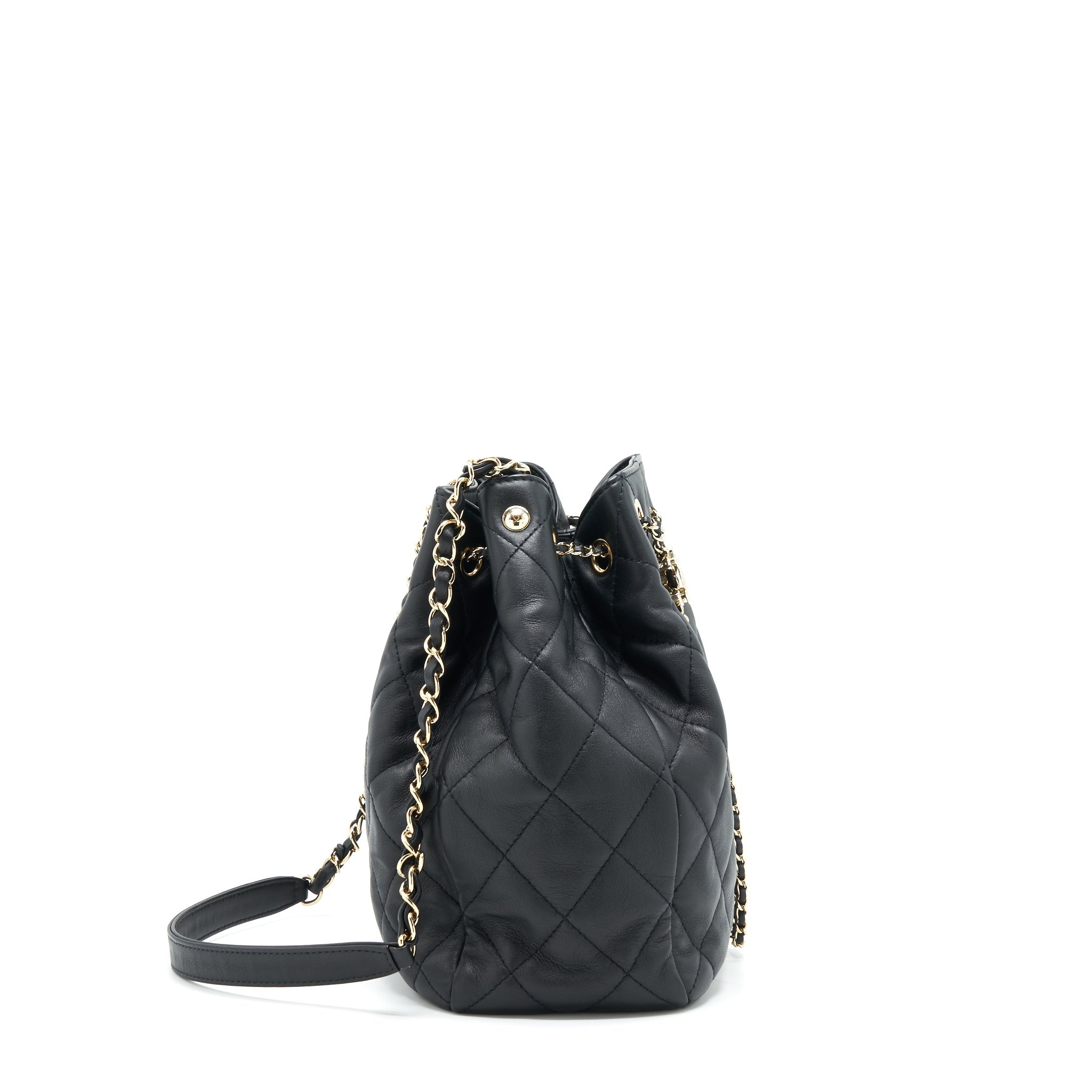 CHANEL BUCKET BAG QUILTED LAMBSKIN BLACK LGHW
