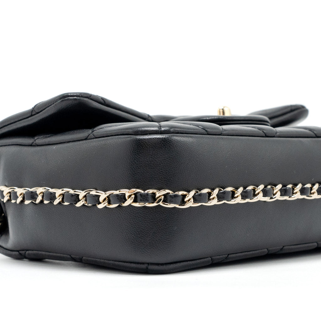 CHANEL QUILTED FLAP BAG WITH PEARL CHAIN LAMBSKIN BLACK LGHW