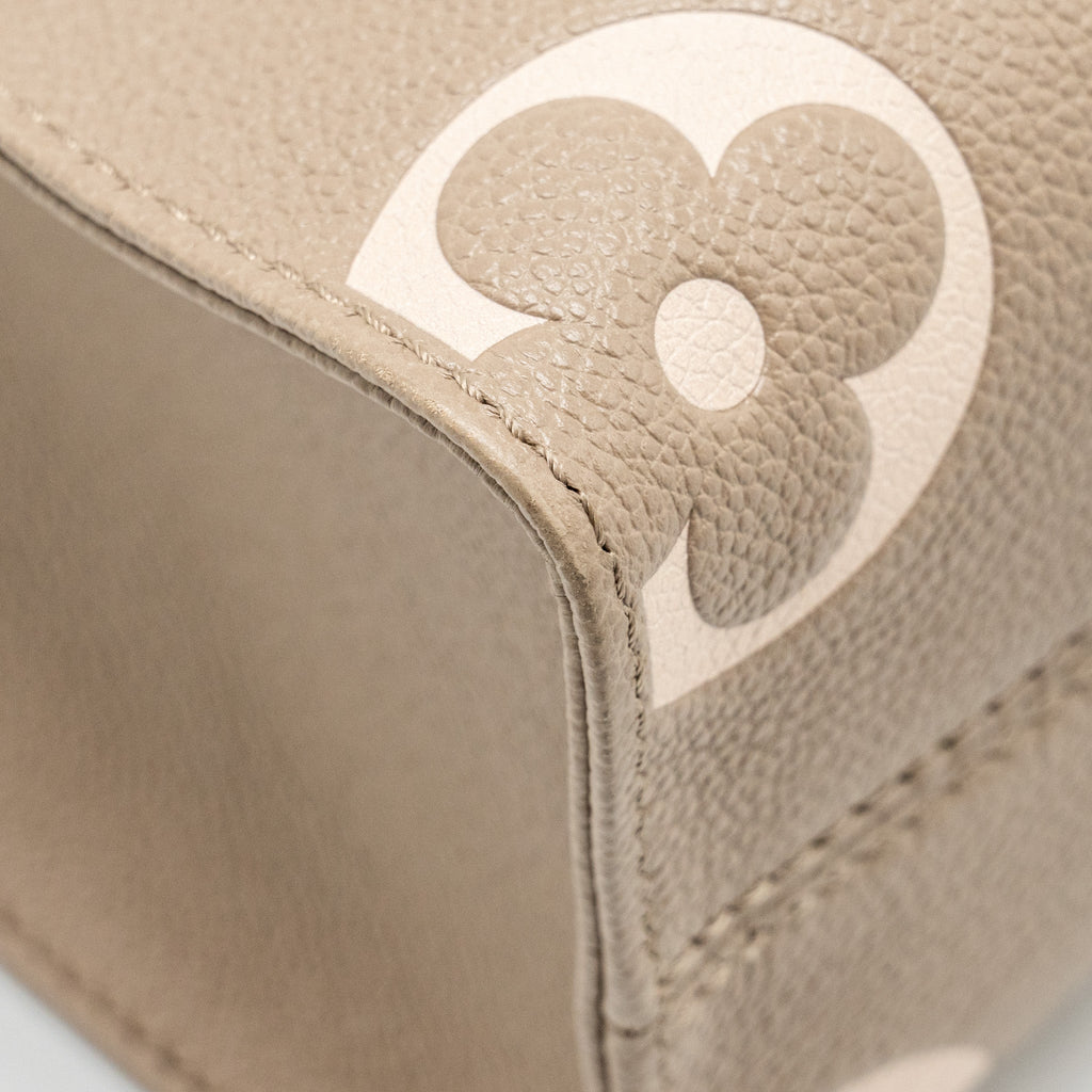 LOUIS VUITTON ONTHEGO PM BICOLOUR MONOGRAM EMPREINTE LEATHER TOURTERELLE/CREME GHW