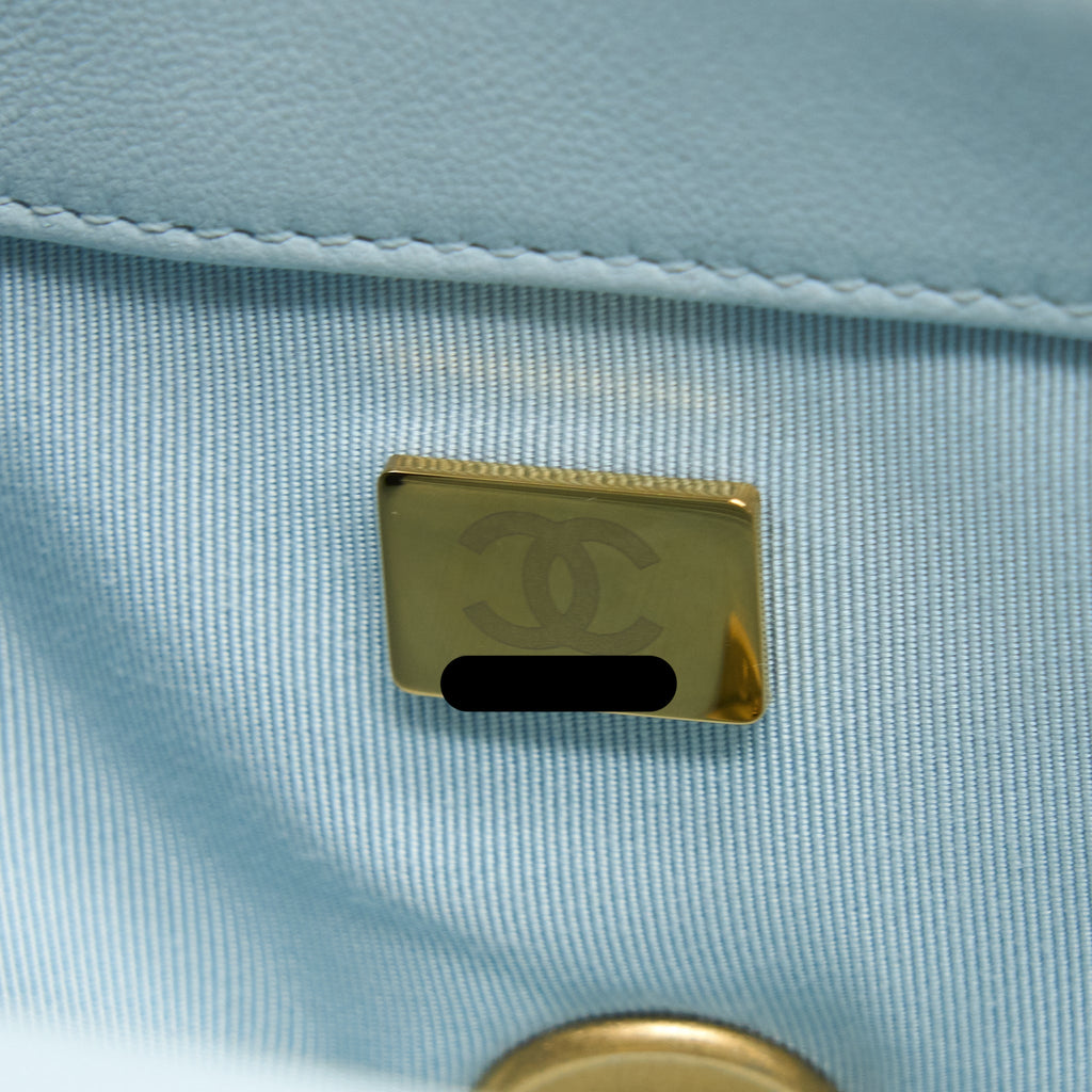 CHANEL SMALL 19 BAG LAMBSKIN LIGHT BLUE MULTICOLOUR HARDWARE (MICROCHIP)