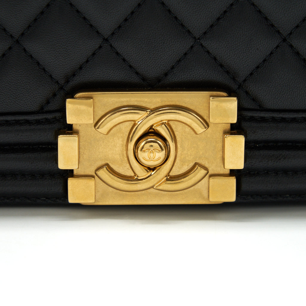CHANEL BOY BAG NEW MEDIUM (28CM) LAMBSKIN BLACK RUTHENIUM GHW