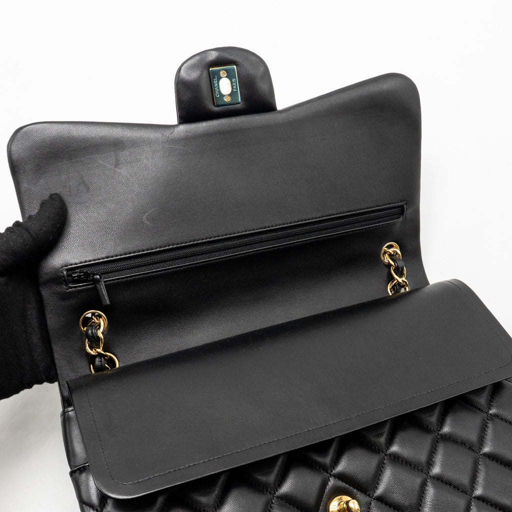 CHANEL JUMBO CLASSIC DOUBLE FLAP BAG LAMBSKIN BLACK GHW