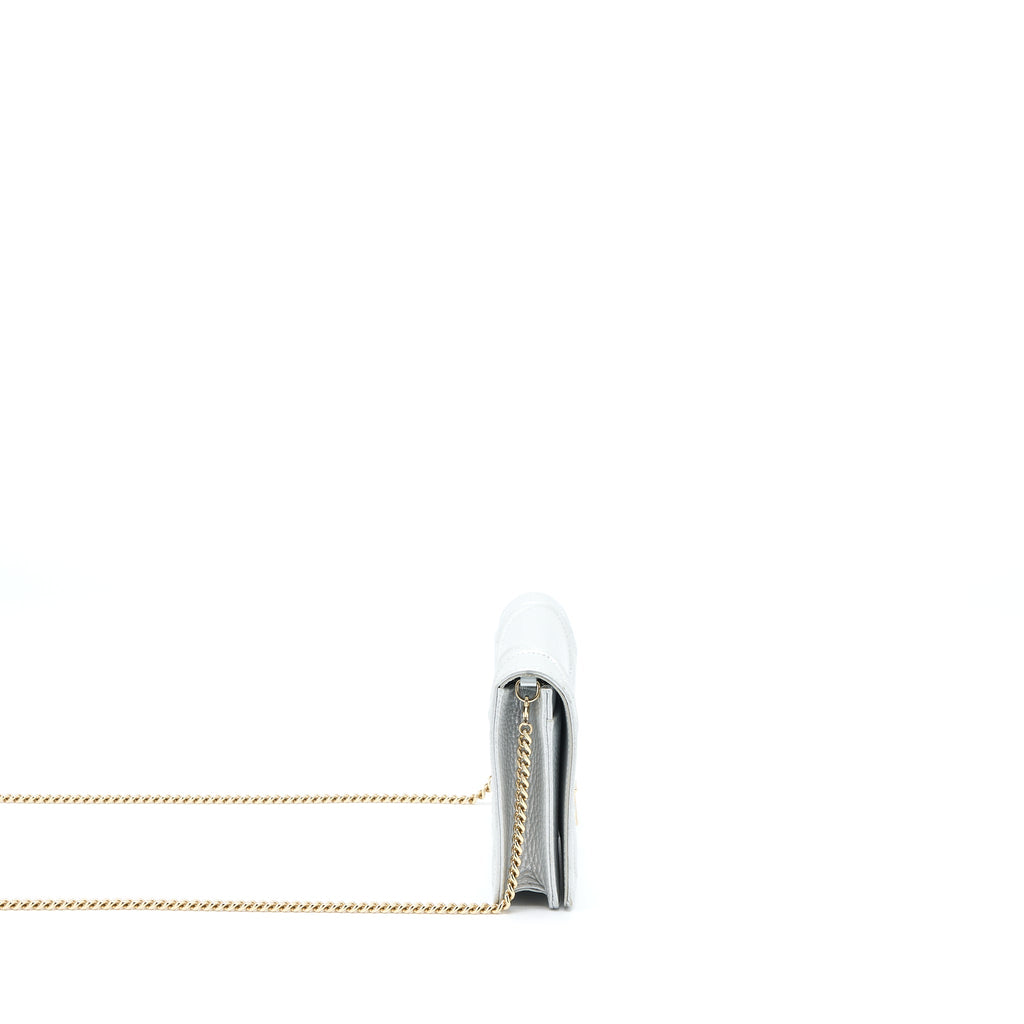 DIOR DIORAMA WALLET ON CHAIN CALFSKIN SILVER LGHW