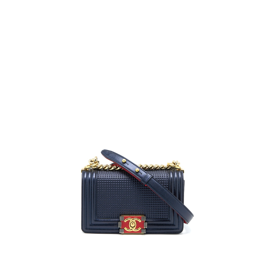 CHANEL SMALL BOY BAG LAMBSKIN NAVY MULTICOLOUR HARDWARE