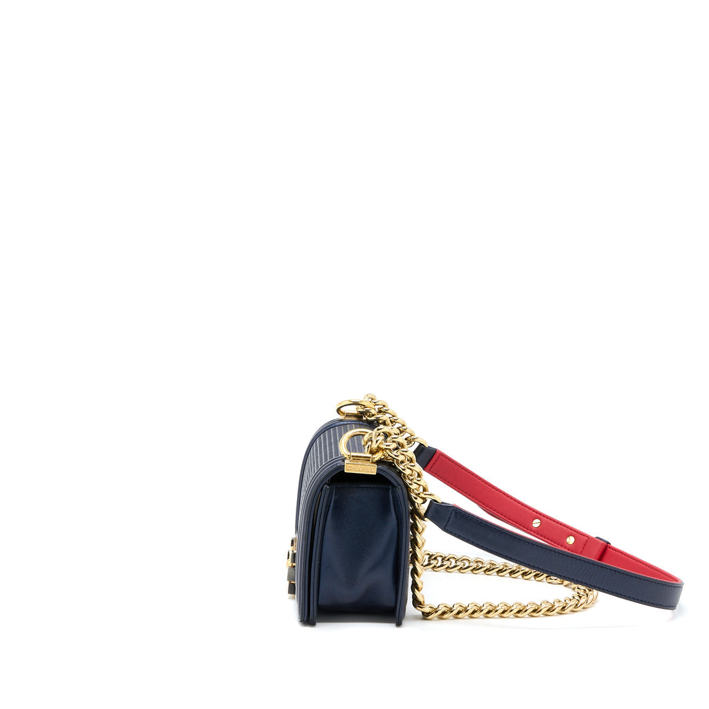 CHANEL SMALL BOY BAG LAMBSKIN NAVY MULTICOLOUR HARDWARE