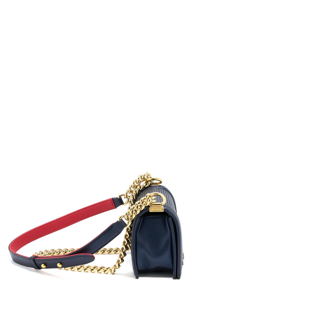 CHANEL SMALL BOY BAG LAMBSKIN NAVY MULTICOLOUR HARDWARE