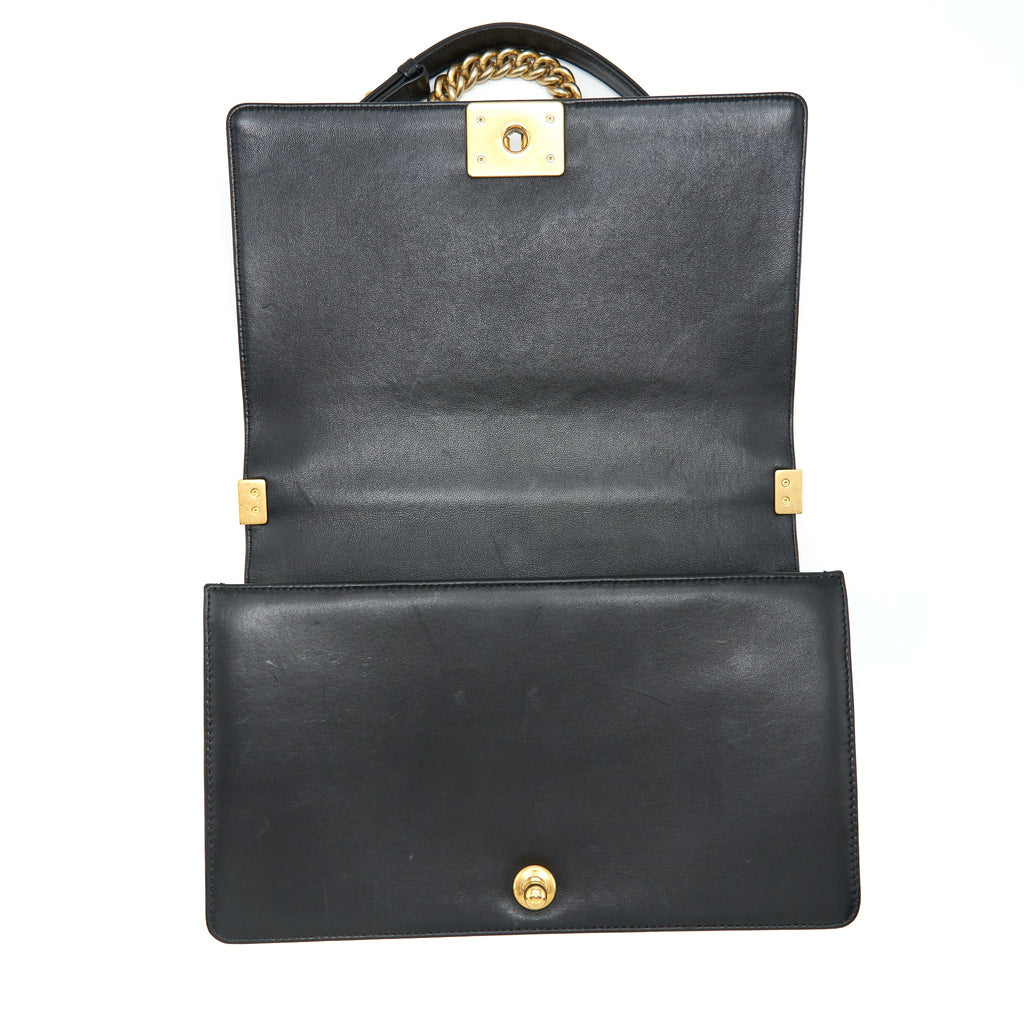 CHANEL BOY BAG NEW MEDIUM (28CM) LAMBSKIN BLACK RUTHENIUM GHW