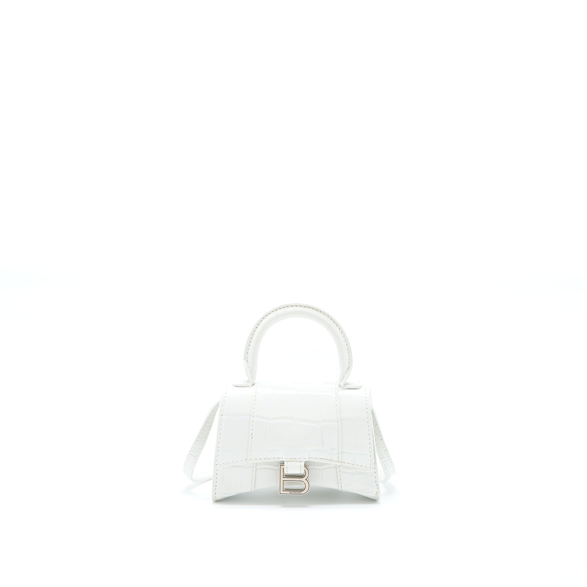 BALENCIAGA MINI HOURGLASS BAG CROC EMBOSSED CALFSKIN WHITE SHW