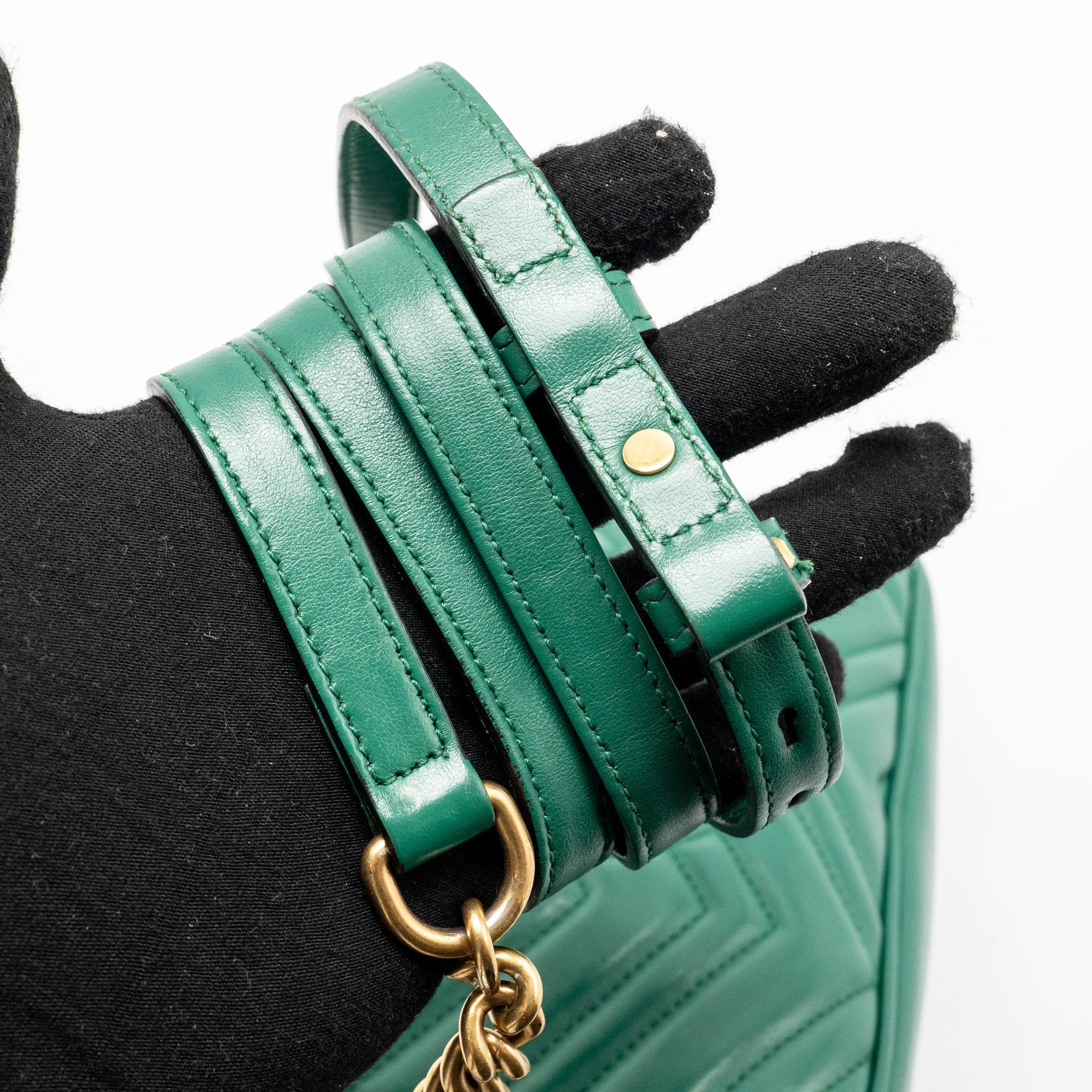GUCCI SMALL GG MARMONT CROSSBODY CAMERA BAG CALFSKIN GREEN GHW
