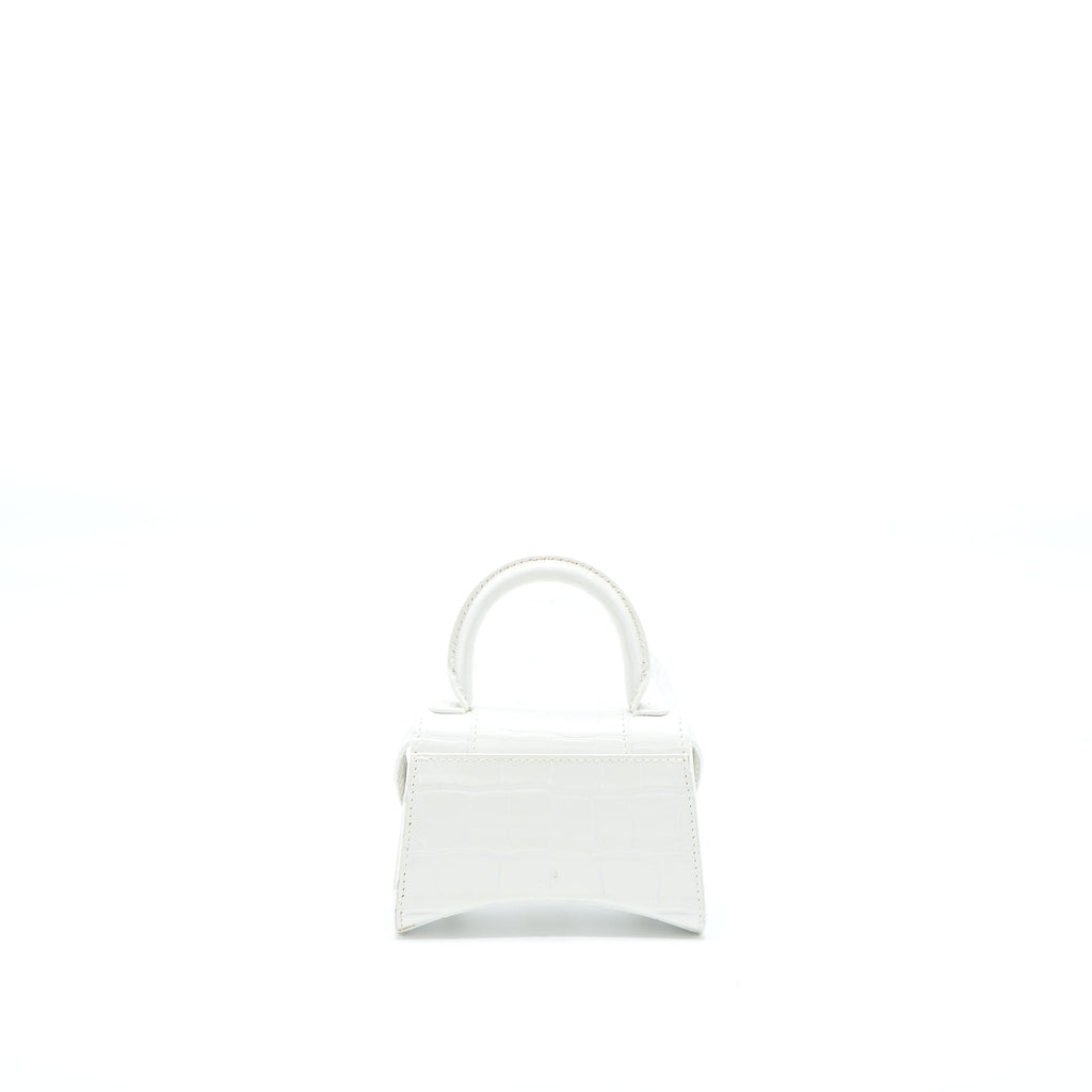 BALENCIAGA MINI HOURGLASS BAG CROC EMBOSSED CALFSKIN WHITE SHW