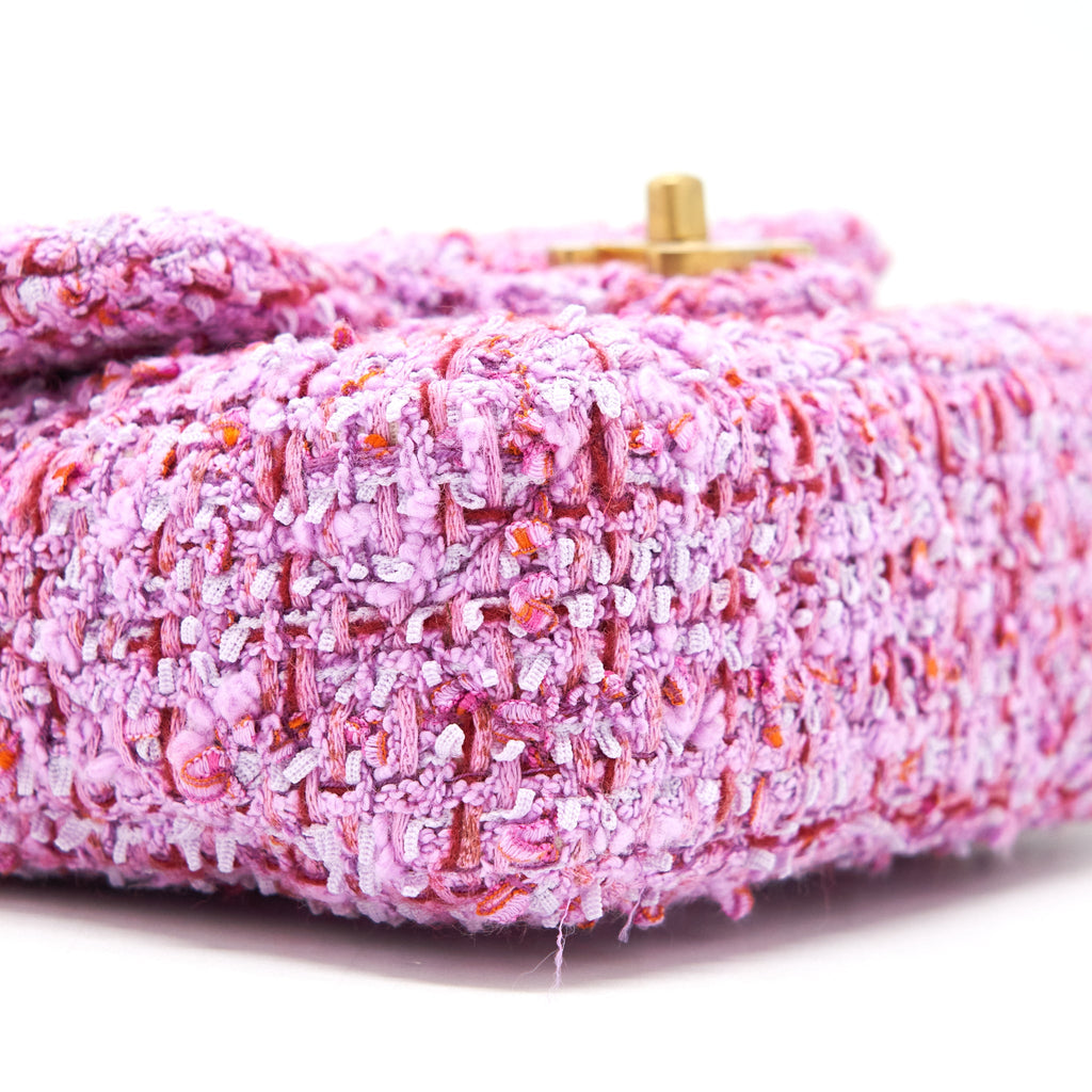 CHANEL 22P MINI SQUARE FLAP BAG TWEED PINK GOLD/PINK HARDWARE