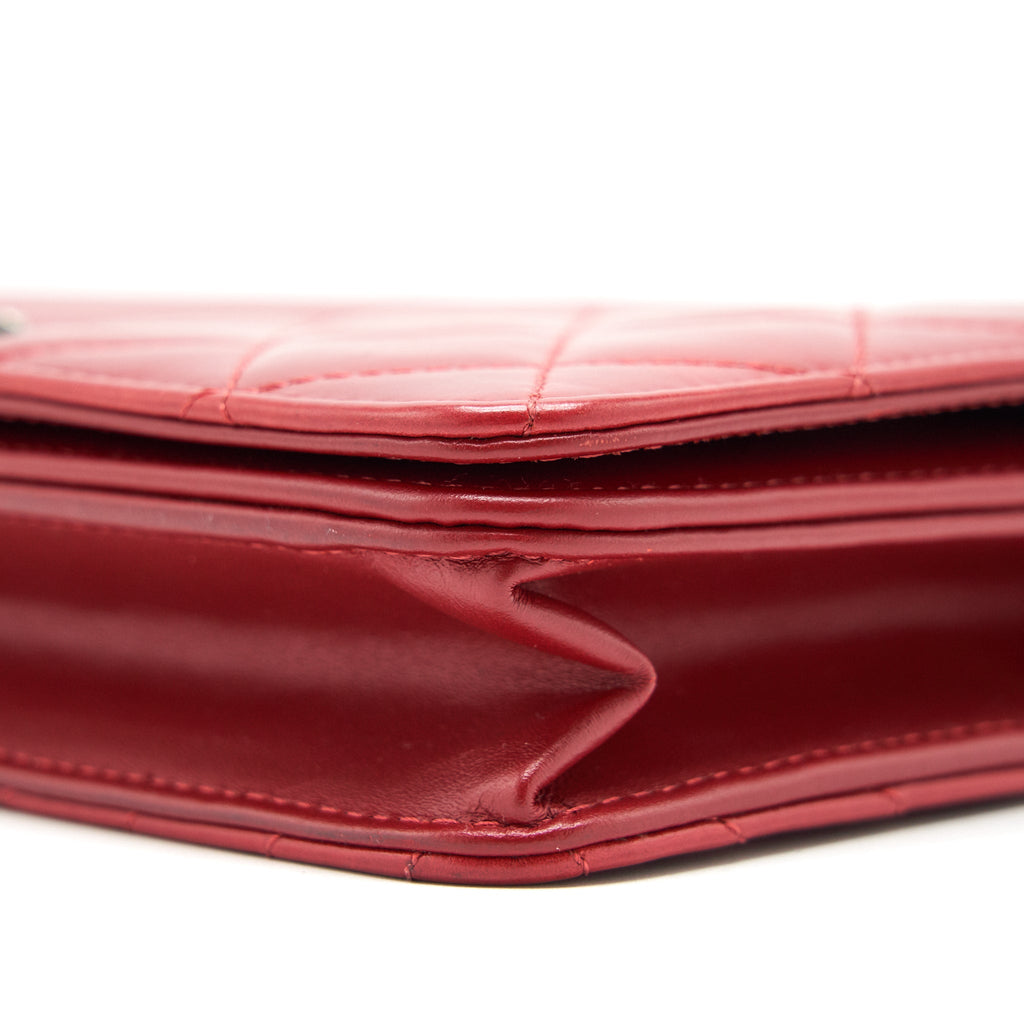 CHANEL WALLET ON CHAIN RED CALFSKIN RUTHENIUM HARDWARE