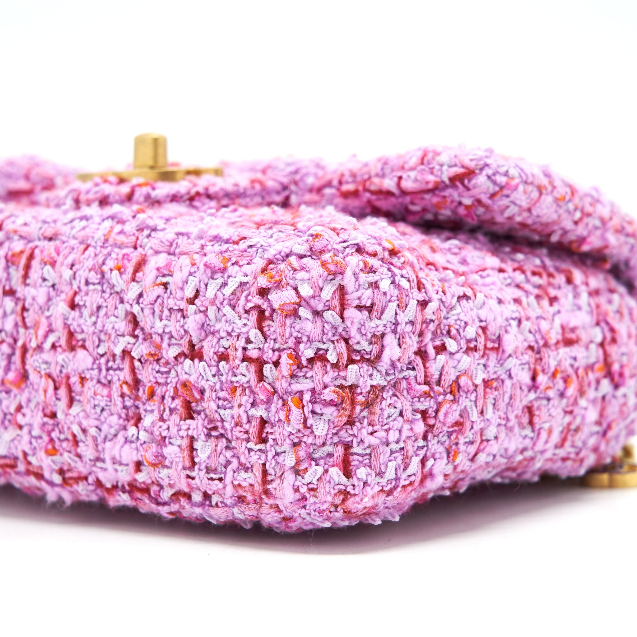 CHANEL 22P MINI SQUARE FLAP BAG TWEED PINK GOLD/PINK HARDWARE