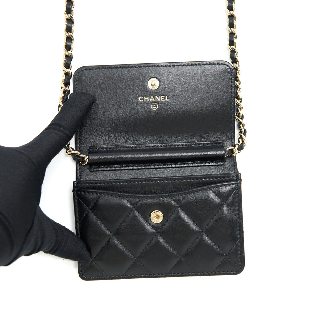 CHANEL MINI FLAP BAG WITH CAMELLIA CHAIN LAMBSKIN BLACK LGHW