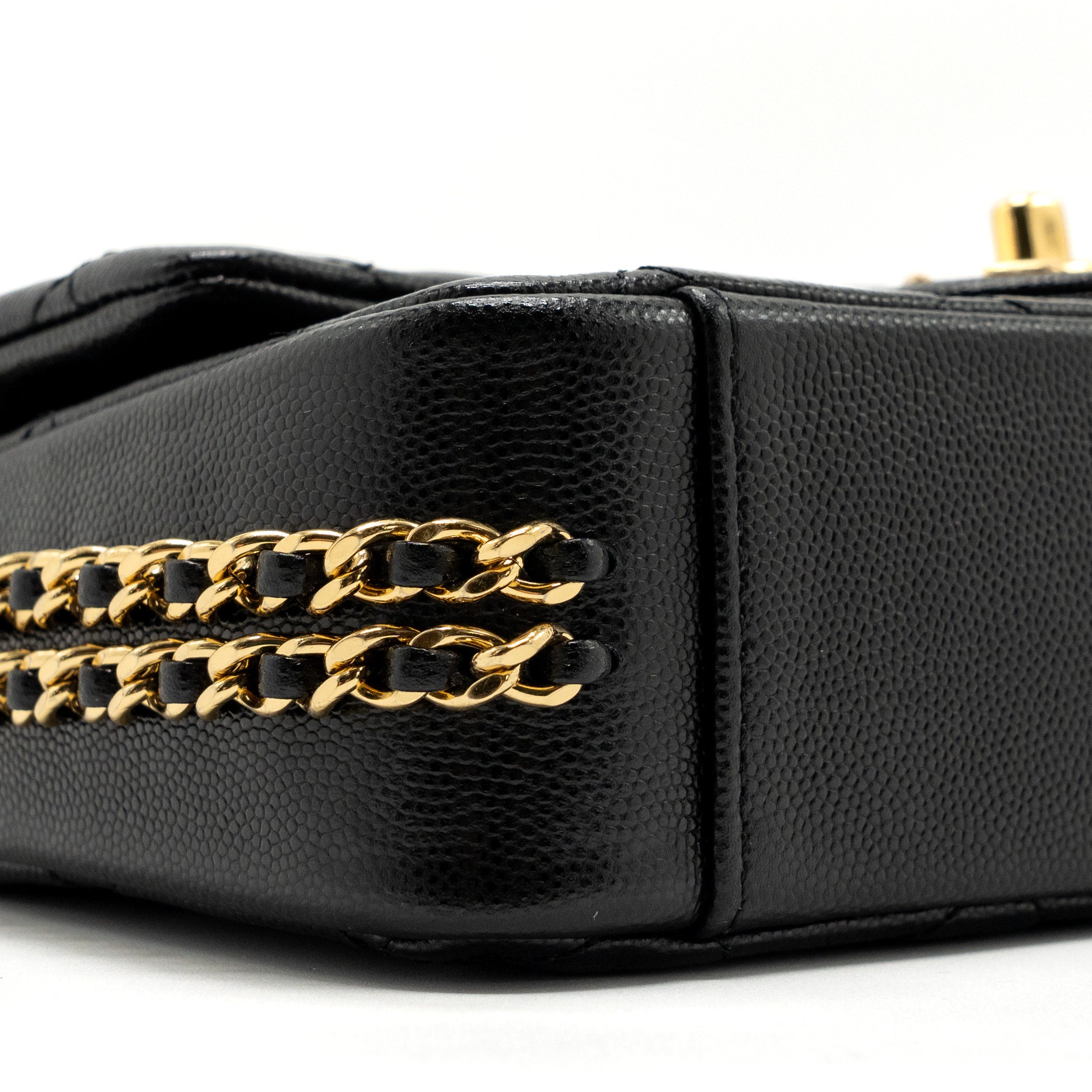 CHANEL 23C FLAP BAG WITH CC LOGO CHAIN CAVIAR BLACK GHW (MICROCHIP)