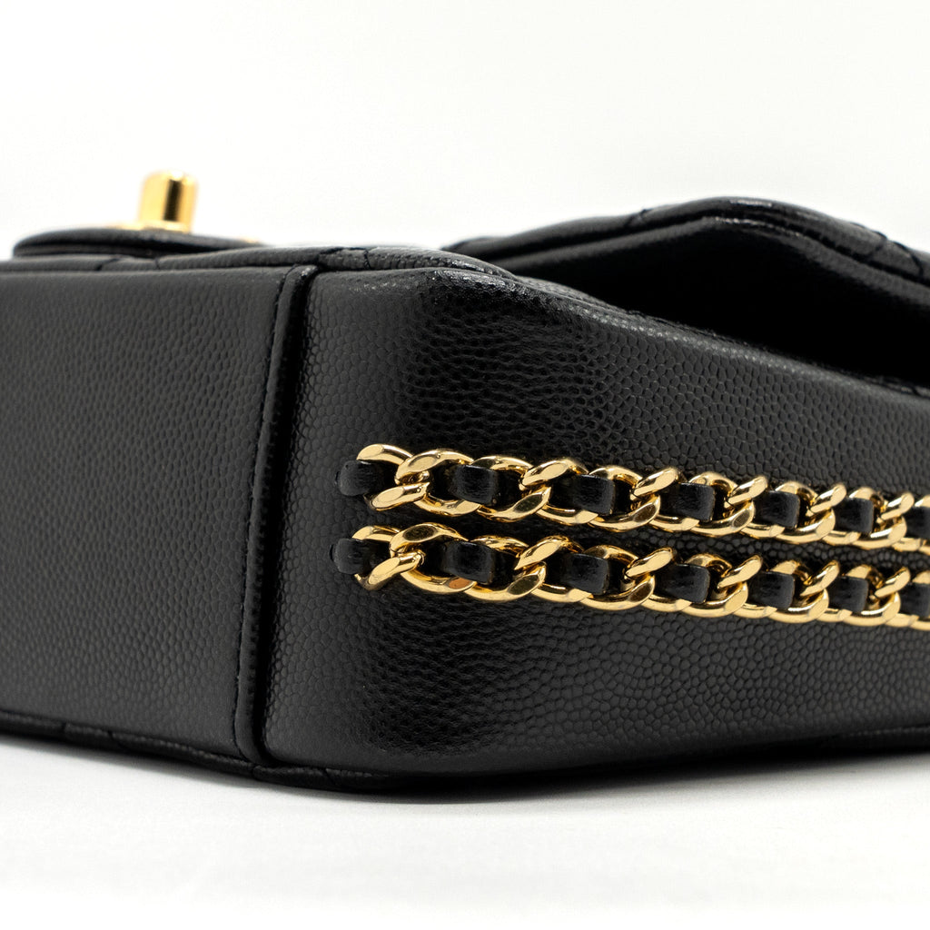 CHANEL 23C FLAP BAG WITH CC LOGO CHAIN CAVIAR BLACK GHW (MICROCHIP)