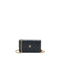 CHANEL PEARL CRUSH MINI WALLET ON CHAIN LAMBSKIN BLACK BRUSHED GHW (MICROCHIP)