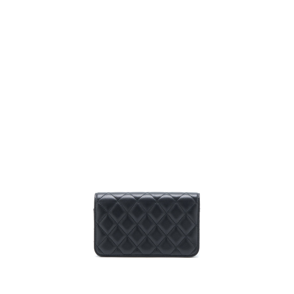 CHANEL PEARL CRUSH MINI WALLET ON CHAIN LAMBSKIN BLACK BRUSHED GHW (MICROCHIP)