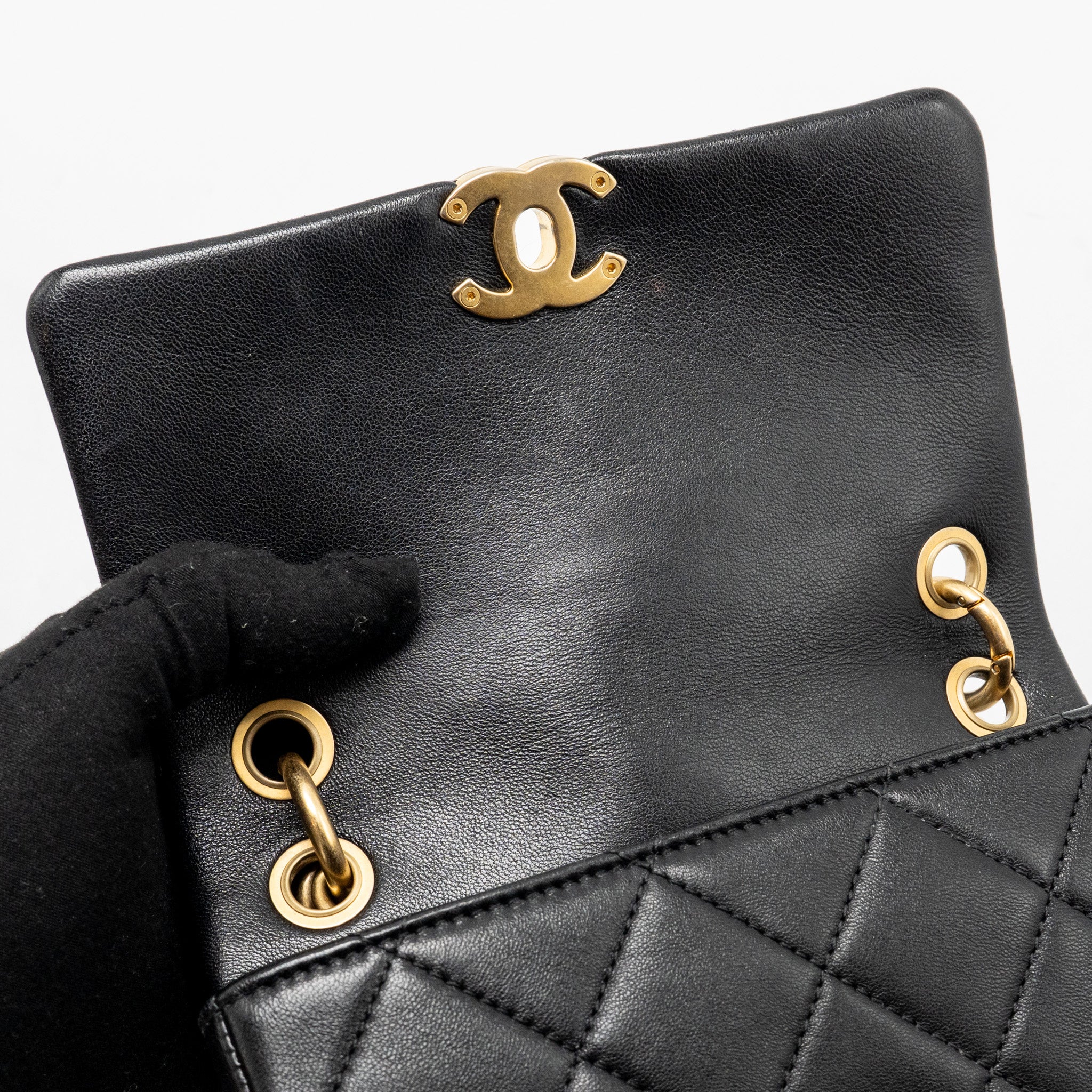 CHANEL SMALL CHAIN IS MORE FLAP BAG LAMBSKIN BLACK GHW