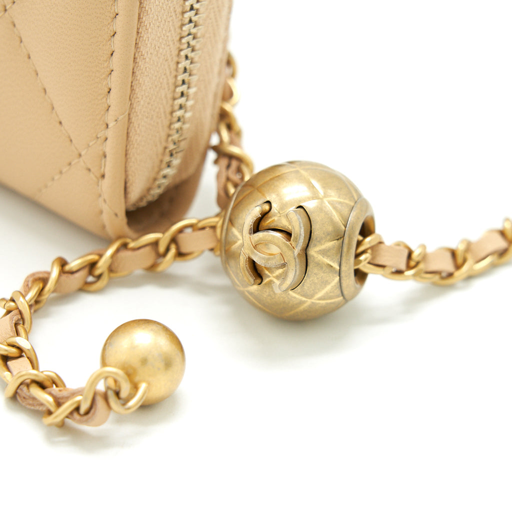 CHANEL 22C PEARL CRUSH CARD HOLDER WITH CHAIN BEIGE GHW