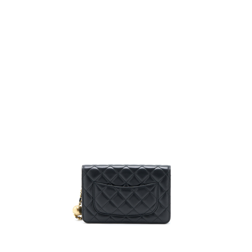 CHANEL PEARL CRUSH WALLET ON CHAIN LAMBSKIN BLACK GHW (MICROCHIP)