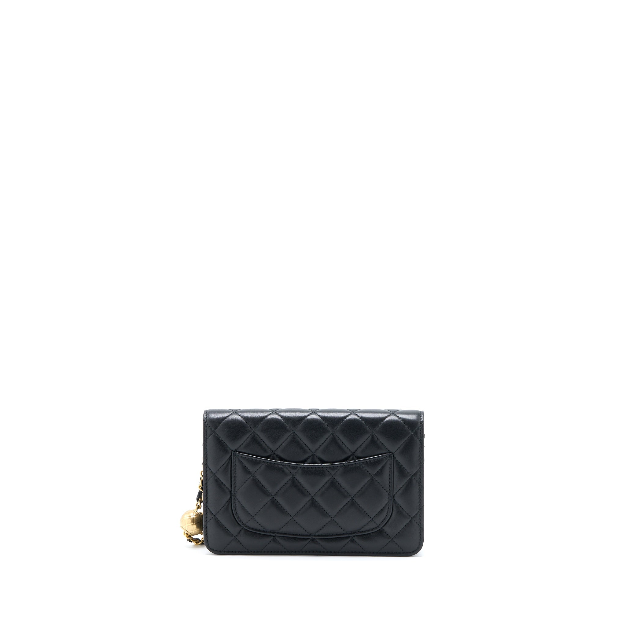 CHANEL PEARL CRUSH WALLET ON CHAIN LAMBSKIN BLACK GHW (MICROCHIP)