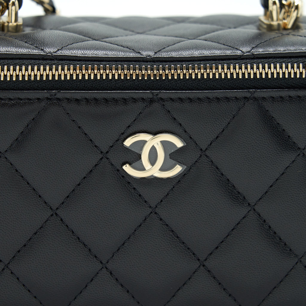 CHANEL TOP HANDLE LONG VANITY WITH CHAIN LAMBSKIN BLACK LGHW