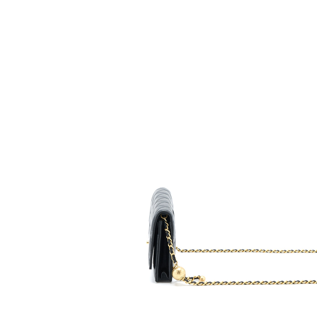 CHANEL PEARL CRUSH WALLET ON CHAIN LAMBSKIN BLACK GHW (MICROCHIP)