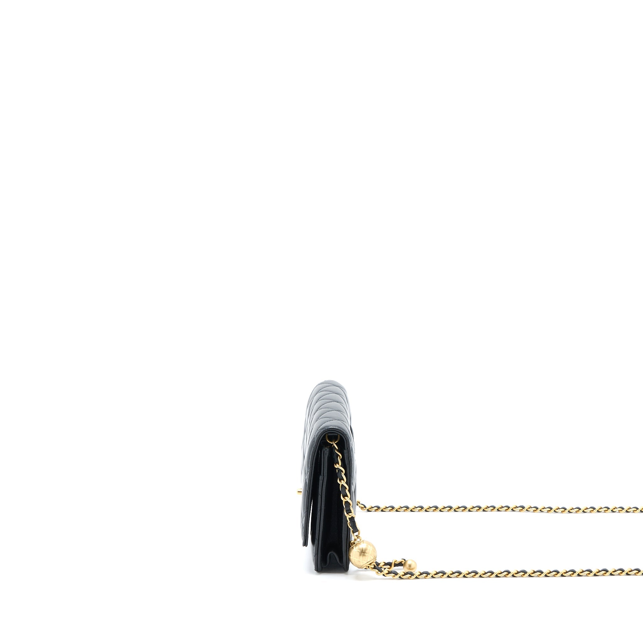 CHANEL PEARL CRUSH WALLET ON CHAIN LAMBSKIN BLACK GHW (MICROCHIP)