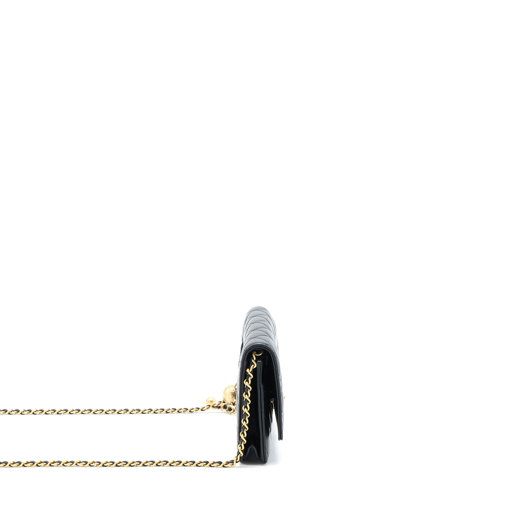 CHANEL PEARL CRUSH WALLET ON CHAIN LAMBSKIN BLACK GHW (MICROCHIP)