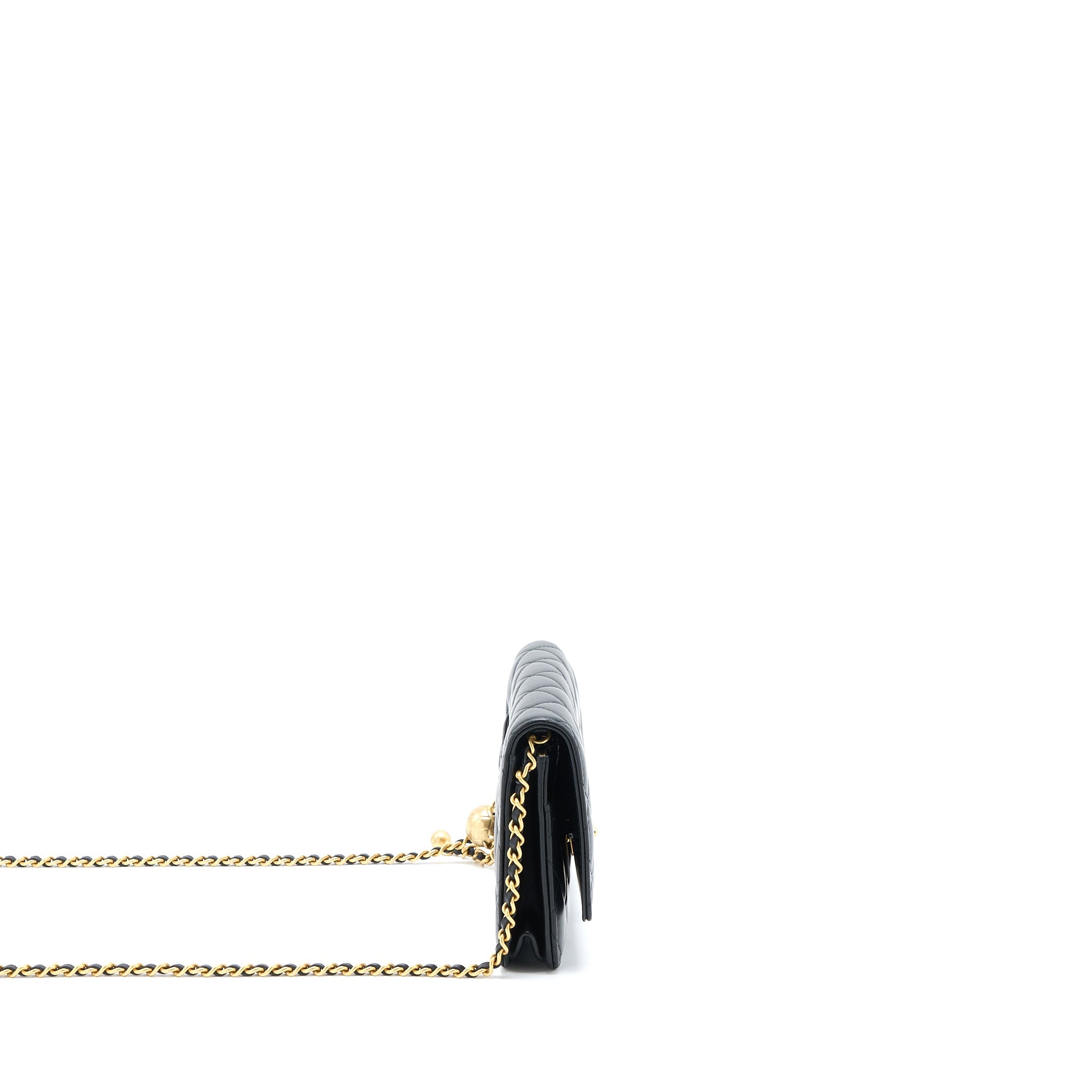 CHANEL PEARL CRUSH WALLET ON CHAIN LAMBSKIN BLACK GHW (MICROCHIP)
