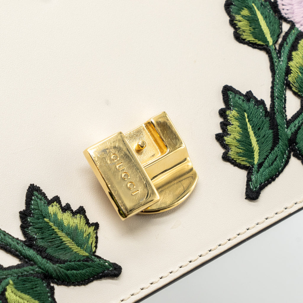 GUCCI SYLVIE EMBROIDERED SHOULDER BAG CALFSKIN WHITE GHW