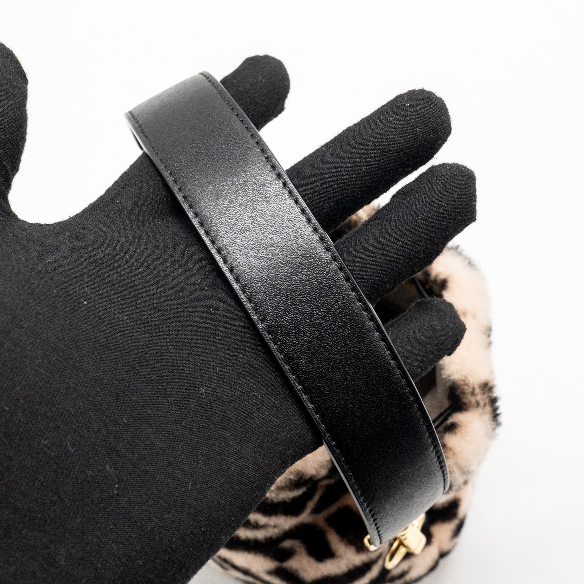 FENDI MON TRESOR BUCKET BAG SHEARLING ZUCCA PINK/BLACK GHW